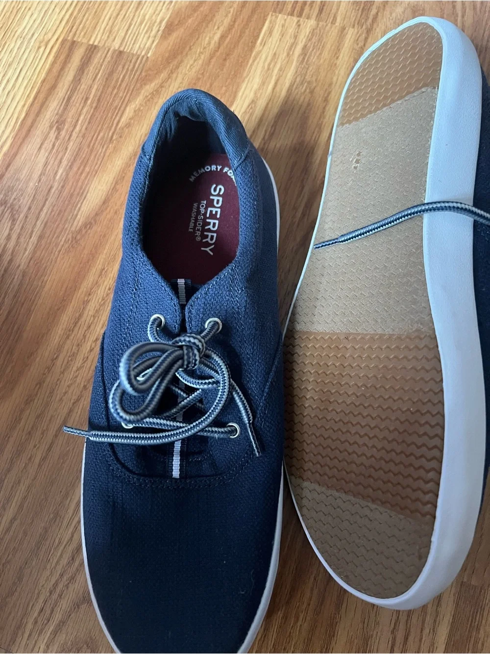Sperry Navy Canvas Boat Shoes with White Soles